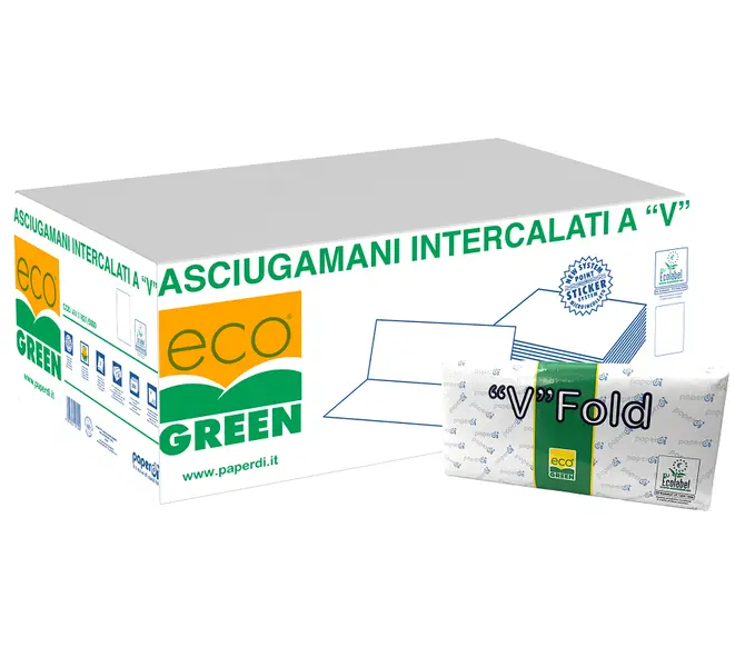Ručnik papirnati složivi 21x21cm,2-sl,reciklirani, "V"FOLD 20x250l ECO GREEN-1
