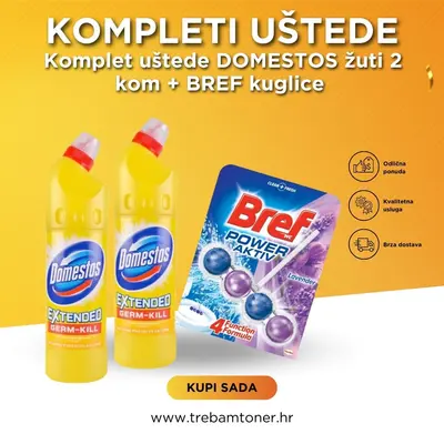 Komplet uštede DOMESTOS žuti 2 kom + BREF kuglice